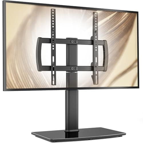 Image of Universal Swivel TV Stand/Base Table Top TV Stand 27 to 60 inch TVs 80 Degree Swivel, 4 Level Height Adjustable, Heavy Duty Tempered Glass Base, Holds up to 45kgs Screens, HT04B-001P