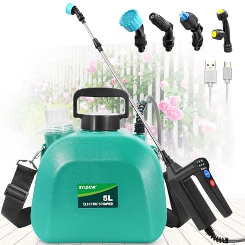 Image of SYLSTAR Garden Sprayer 5L, Battery Powered Pressure Sprayer with 3 Adjustable Spray Power, Battery Indicator, 4 Spray Nozzles, Upgrade Electric Weed Spray & Water Spray with Adjustable Shoulder Strap