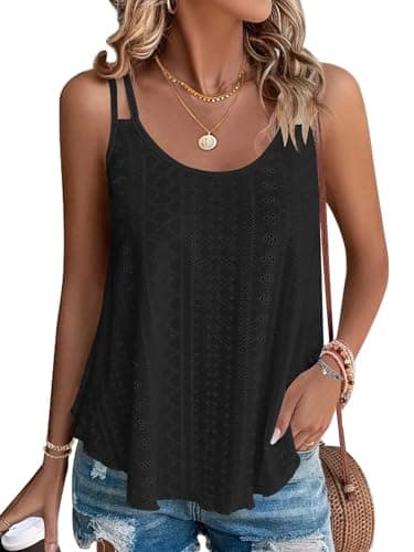 Image of WNEEDU Women's Summer Tank Tops Ladies Sleeveless Vests Tanks Top Loost Fit Casual Shirts Vest Blouses Cami Camisole Black XL