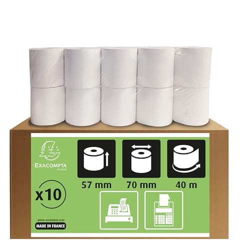 Image of Exacompta - Ref. 5770120V - Lot of 10 reels for calculators and boxes 57x70 mm - 1 extra-white offset ply 60g/m2. - Yardage (+ or - 2m): 40 m