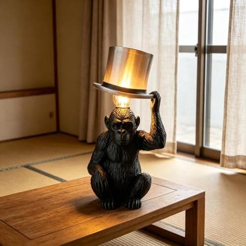 Image of Monkey Table Lamp with Top Hat, Sculptural Animal Desk Lamp, Funny Novelty Monkey Light, Warm Ambient Glow, Night Light for Living Room Bedroom (Black)