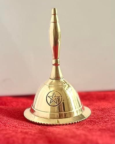 Image of Indian Consigners Hand Bell Loud Brass Call Bells 3 Inches Altar Pendulam Use (Pentagram Gold)