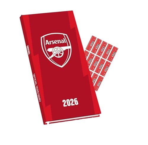 Image of ARSENAL FC DIARY 2026 SLIM POCKET DIARY CALENDAR WEEK TO VIEW WITH FREE ORGANISING STICKERS INCLUDED
