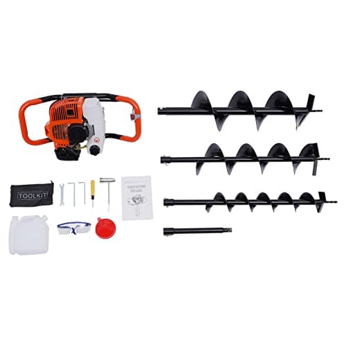 Image of Petrol Earth Auger with 3 Drill Bits 52CC 2 Stroke 2.3HP Hole Digger 8500rpm Ground Hole Borrer Digger Engine Fence Borer 3 Bits:4/6/8"