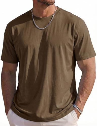 Image of TACVASEN Men's T Shirt Cotton Moisture Wicking Shirts Sun Protection Short Sleeve Plain Summer Sports Tshirt for Men Wolf Brown 2XL