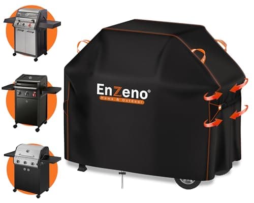 Image of Enzeno BBQ Grill Cover Waterproof & UV Resistant, 420D Oxford Fabric Gas BBQ Cover for Weber, Char-Broil, Brinkmann, Outback Outdoor Barbecues, All Weather Dustproof Protection 131x65x110cm