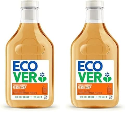 Image of Ecover Floor Soap for Porous Surfaces, Orange & Lemon, 1L (Pack of 2)