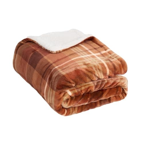 Image of OHS Fleece Blanket Burnt Orange Throw, Super Soft Warm Super Soft Cosy Warm Winter Felix Tartan Flannel Throw Blanket for Bed Couch Reversible Sherpa Fleece Blanket Autumn Throw, Rust - 130 x 160cm