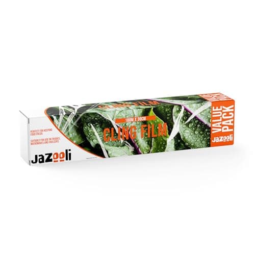 Image of Jazooli Cling Film - 100m x 300mm All Purpose Food Wrap Clingfilm Roll, Catering & Food Service Film - Extra Long Cling Wrap Dispenser Suitable for Fridge, Freezer and Microwave