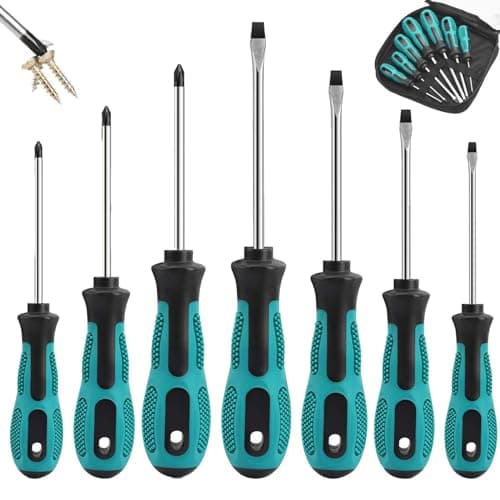 Image of 7pcs Screwdriver Set-Heavy Duty Chrome Vanadium Steel Made,Non-Slip Softy Handle,Magnetic Screwdriver with 4 Flat & 3 Cross Head Tips,Case Package