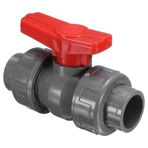 Image of PATIKIL 25mm ID Double Union Ball Valve, 1 Pack PVC Socket Type Shut-Off Valve Switch for Water Flow Control, Gray Red