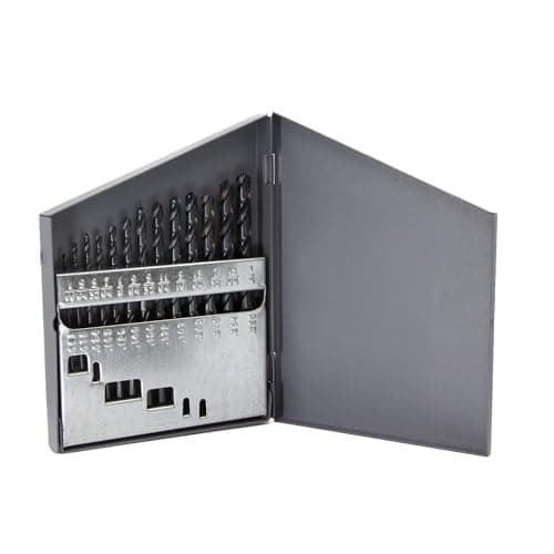 Image of Drill America DWD13J-SET Qualtech 13 Piece High-Speed Steel Jobber Length Drill Bit Set in Metal Case, Black Oxide Finish, Round Shank, Spiral Flute, 118 Degrees Conventional Point (Pack of 1)