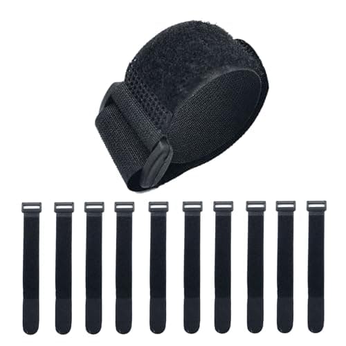 Image of Hook and Loop Velcro Straps Heavy Duty Adjustable Hook and Loop Cable Straps 10-Pack Self Adhesive Nylon Ties 1" x 8" (25x200mm) for Organizing Cords Tools and Gear