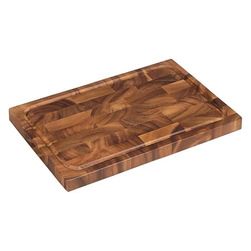 Image of Tala Rectangular End Grain Board with Juice Groove, Dual Purpose Lacquered Acacia Wood Board Ideal for Chopping, Carving and Serving All Foods and Perfect for Presenting, Measures 42x2x3cm