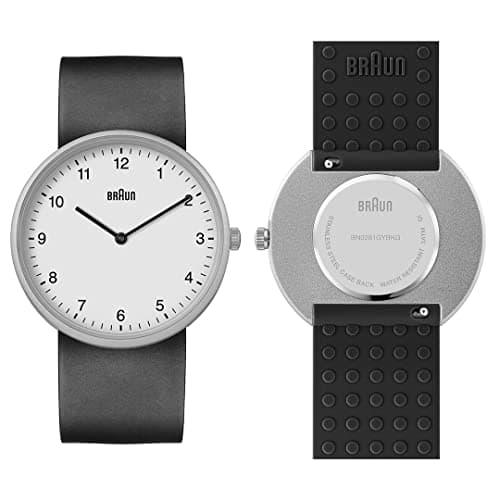 Image of Braun 2-Hand Analogue Quartz Watch, White Dial and Grey Silicone Rubber Strap with Additional Black Silicone Rubber Strap, Quick-Release Spring Bars, 38mm, Model BN0281GYBKG.
