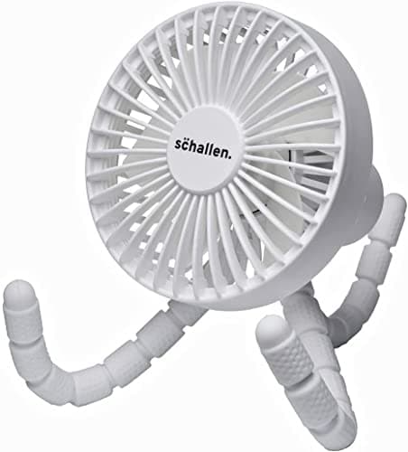 Image of MP Essentials Rechargeable 4 Way Portable Lightweight Fan for Pram Fan, Car Seat, Desk, Office, Travel Fans & Clip on, Handheld, Tripod & Phone Holder (White)