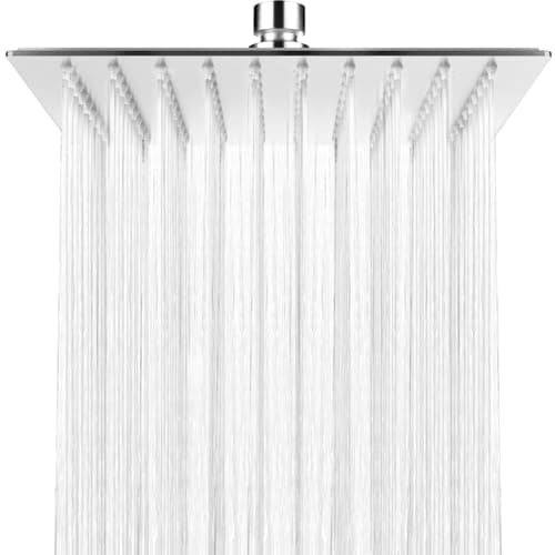 Image of HAUSPROFI Rain Shower Head 8 inch Large Top Spray Square Showerhead 304 Stainless Steel Ultra Thin Powerful High-Pressure Bathroom Easy Installation Lush Shower Experience