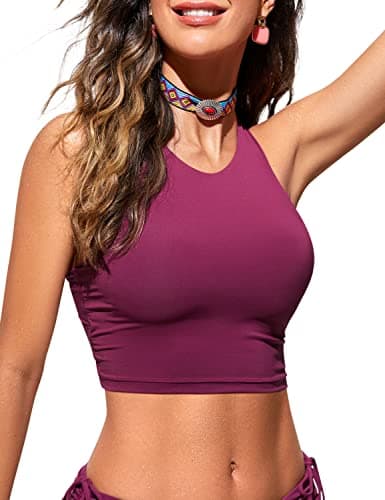 Image of CRZ YOGA Women's Racerback Bikini Tops Quick Dry Modest Swimsuit Top Sports Padded Bathing Suit Fuchsia 12