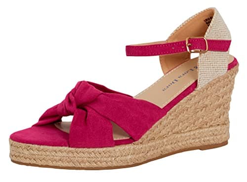 Image of Womens Open Toe Wedge Sandals Espadrille Wedges Strappy Hessian Ankle Wrap Shoes Pink UK 6