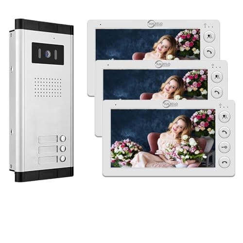 Image of Wired Video Apartment Intercom System,2/3/4/5/6/8/10/12 Units 7 inch Monitor Video Door Phone Kit,Indoor Outdoor Video Doorbell, 2 Way Audio,One key Unlock for Home (1 Doorbell + 3 Monitor)