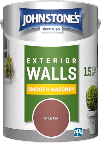 Image of Johnstone's, Exterior Smooth Masonry Paint, Brick Red, Up to 15 Years Protection, Weather & Dirt Resistant, 60m² Coverage Per Tin, Dry in 1-2 Hours, 5L