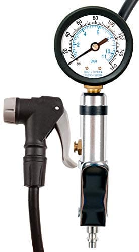 Image of CycloSpirit Universal Bicycle Tire Inflator Gauge with Auto-Select Valve Type - Presta and Schrader Air Compressor Tool