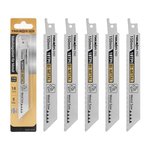 Image of TOOLMAYS 5-Piece Reciprocating Saw Blades Metal, 150mm 18TPI, Bi-Metal Saw Blades Set, Compatible With Most Reciprocating Saw