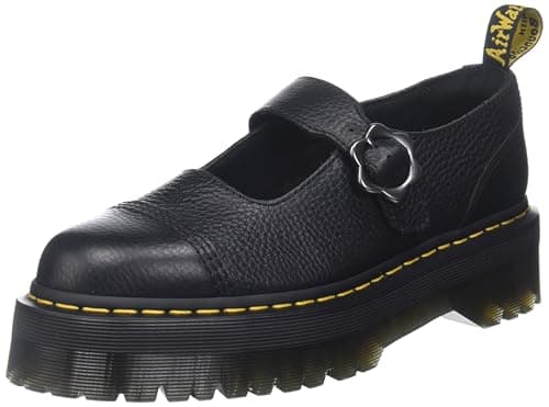 Image of Dr. Martens Women's Addina Flower Mary Jane Flat, Black Milled Nappa, 5 UK