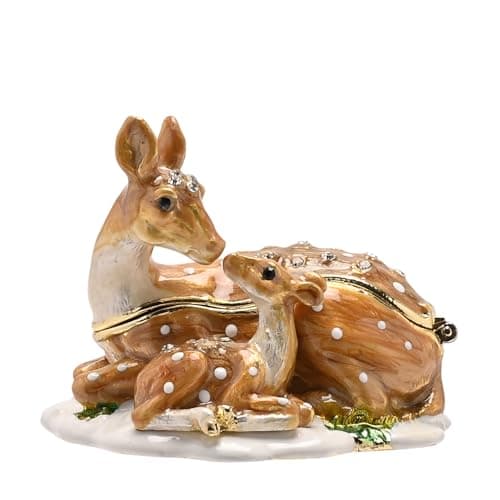 Image of Treasured Trinkets Box - Deer & Fawn Brown Hinged Metal Keepsake & Jewellery Storage - Gifting And Home Decor for Nature Lovers, Bedroom & Living Room - H: 5xm x W: 6cm.