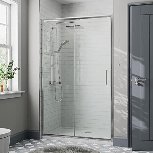 Image of Diamond® 1000mm Sliding Shower Door Screen for Wet Room Cubicle Enclosures, 8mm Toughened Safety Glass, Framed, Polished Chrome