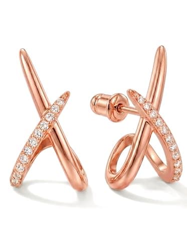 Image of MUMREUES Rose Gold Earrings for Women Trendy 14K Rose Gold Plated Cubic Zirconia Diamond Stud Earrings 925 Sterling Silver Post Minimalist Lightweight Hypoallergenic Simple Jewelry Gift for Her