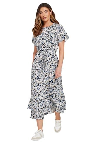 Image of Long Tall Sally - LTS Tall Woven Floral Tie Waist Midi Dress - Women's Blue
