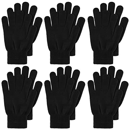 Image of Boyiee 6 Pairs Knit Gloves Pack Winter Adult Stretchy Warm Full Fingers Knitted Gloves Pack for Unisex Women Gift(Medium,Black)
