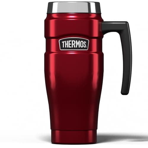Image of Thermos Stainless King Red Travel Mug (470ml), Reusable Insulated Stainless Steel Coffee Cup for Hot or Cold Drinks, Vacuum Sealed Water Flask with a Leak-Proof Lid, 7hr Hot/18hr
