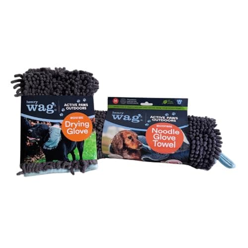 Image of Henry Wag Pet Drying Glove & Noodle Glove Towel Combo | Soft & Highly Absorbent Microfibre for Quick Drying & Cleaning, Perfect for Muddy Paws | 2-Pack Bundle for Dogs | Washable & Easy to Use