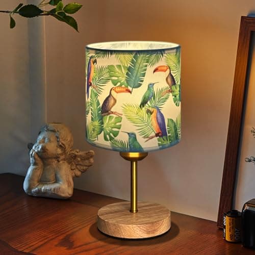 Image of MUCHER Bedside Table Lamp Nightstand Bedroom Lamp with Green Fabric Shade Small Bedside Lamp for Bedroom Living Room Office(Led Bulb Included)