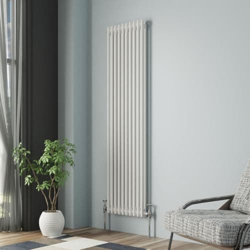 Image of NRG Column Radiator Gloss White 1800x470mm Double Traditional Cast Iron Style Heater Interior Designer Vertical Bathroom Radiators