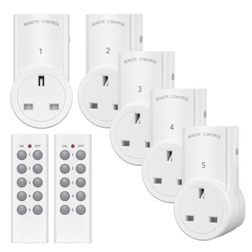 Image of HBN Remote Control Plug Socket,13A/3120W Wireless Light Switch 30M/100ft Operating Range for Household Appliances,5 Pack Sockets and 2 Remotes