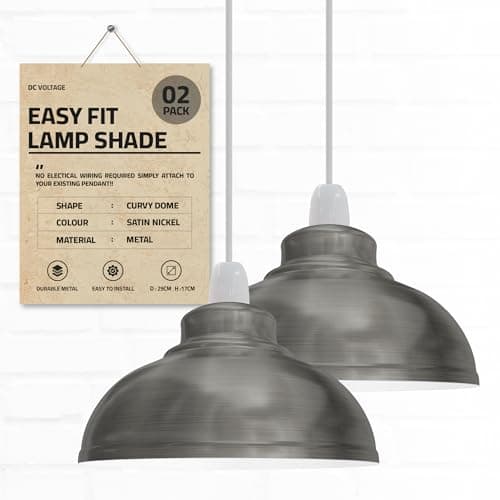 Image of 2 Packs Vintage Industrial Style Black Hanging Ceiling Pendant Light Fitting | E27 Base Metal LampShades for Kitchen Island, Living Room, Bedroom, Restaurant, Farmhouse (Satin Nickel)