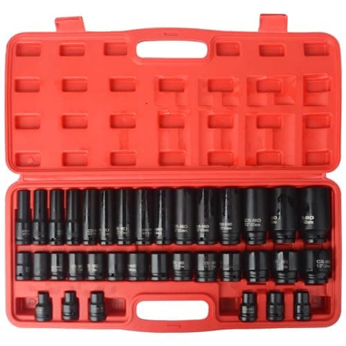 Image of 35pcs 1/2" Drive 6 Point 8-32mm Metric Deep Impact Socket Set Car Garage Tools
