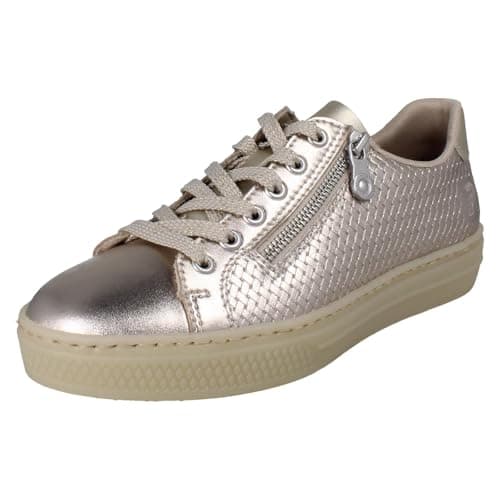 Image of Rieker Ladies Detailed Casual Trainers with Side Zip L5955-90 - Metallic Leather - UK Size 6 - EU Size 39 - US Size 8 Gold