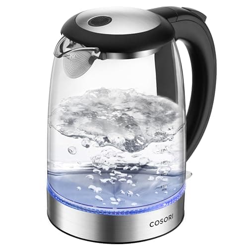 Image of Cosori Kettle, 3000W, Food-Grade Stainless Steel Filter & Inner Lid, Glass Spout, BPA Free, Easy-Clean & No-Splash Design, Electric Fast Boil Tea Kettles With LED, Boil-Dry Protection, Black