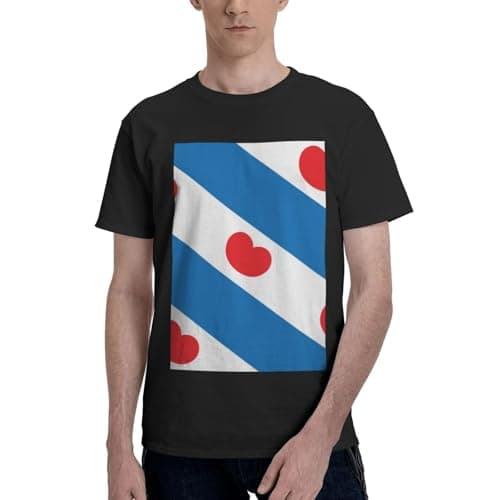 Image of Frisian Flag Print T Shirts, Short Sleeve Crew Neck T-Shirt, Slight Stretchy Cotton Tee Tops for Men and Women Black