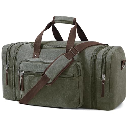 Image of EKOROMIER 70L Large Canvas Travel Holdall for Men – Expandable Duffel Bag – Extra Spacious Weekend Bag for Holidays, Gym & Long Trips – Olive