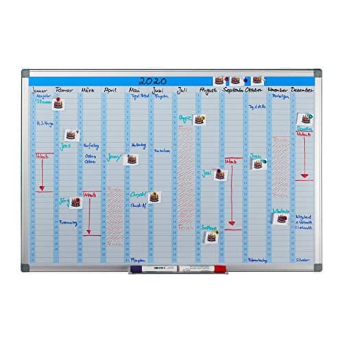 Image of Relaxdays Magnetic Whiteboard, Annual Planner, for Walls, Wipeable, Planning Board with Pen Tray, Memo Board 60 x 90 cm, White