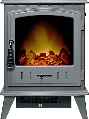 Image of Adam Aviemore Electric Stove in Grey Enamel with LED Flame Effect, Realistic Log Bed, 0.9kW - 1.8kW Heat Output