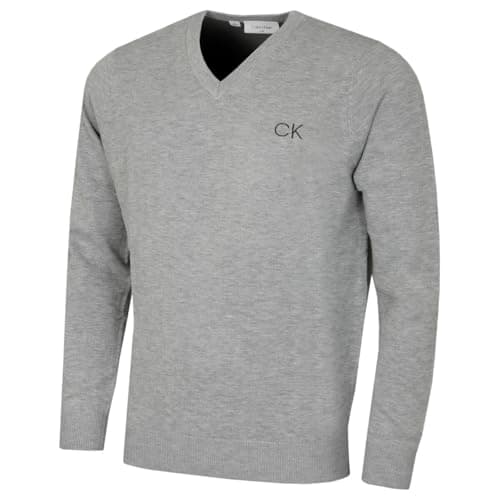 Image of Calvin Klein Mens V-Neck Tour Golf Sweater - Silver - L