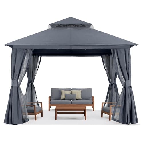 Image of ABCCANOPY 2.5x2.5M Gazebos for Patios Double Roof Soft Canopy Garden Backyard Outdoor Gazebo for Shade and Rain (Grey)