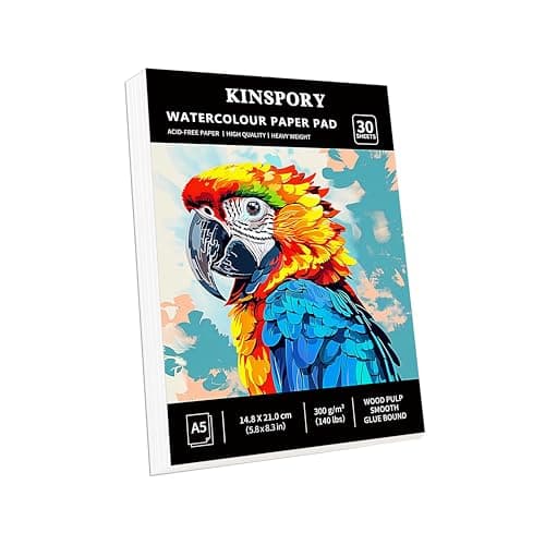 Image of KINSPORY Watercolour Paper Pad A5 x 30 Sheets - 300GSM Glue Bound, Cold-Pressed Texture Art Watercolour Paper, Sketchbook for Painting, Drawing, Sketching and Mixed Media - 14.8 x 21 cm