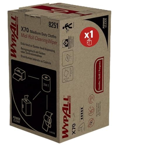 Image of WypAll Power Clean Medium Duty Cloths X70 8251, 1-Ply, 2in1 Midi Roll, Highly Durable and Reusable for Grease and Grime, Blue, 1 Roll x 215 Cleaning Cloths